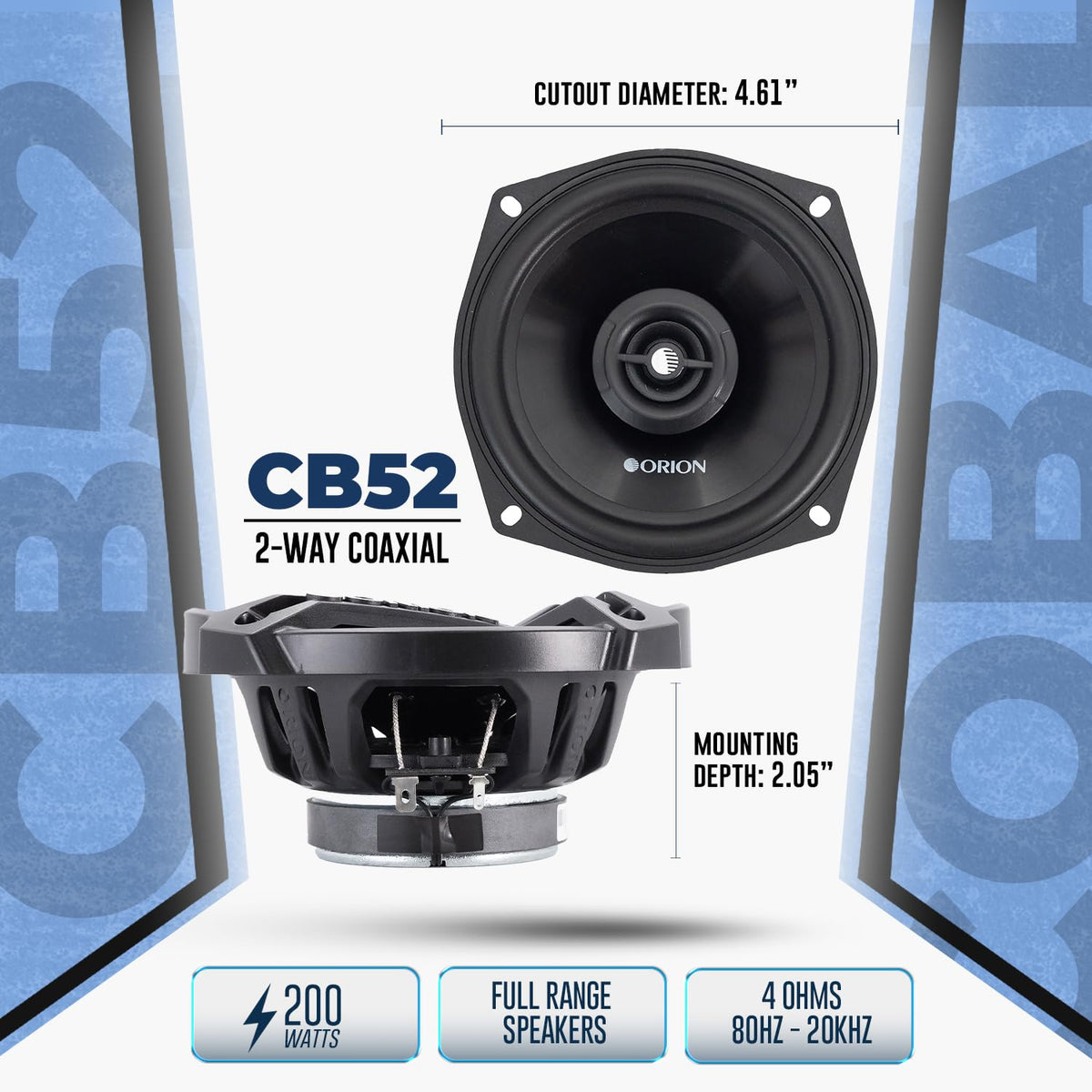 ORION CB52 close-up of polypropylene cone showing durable texture and tighter bass