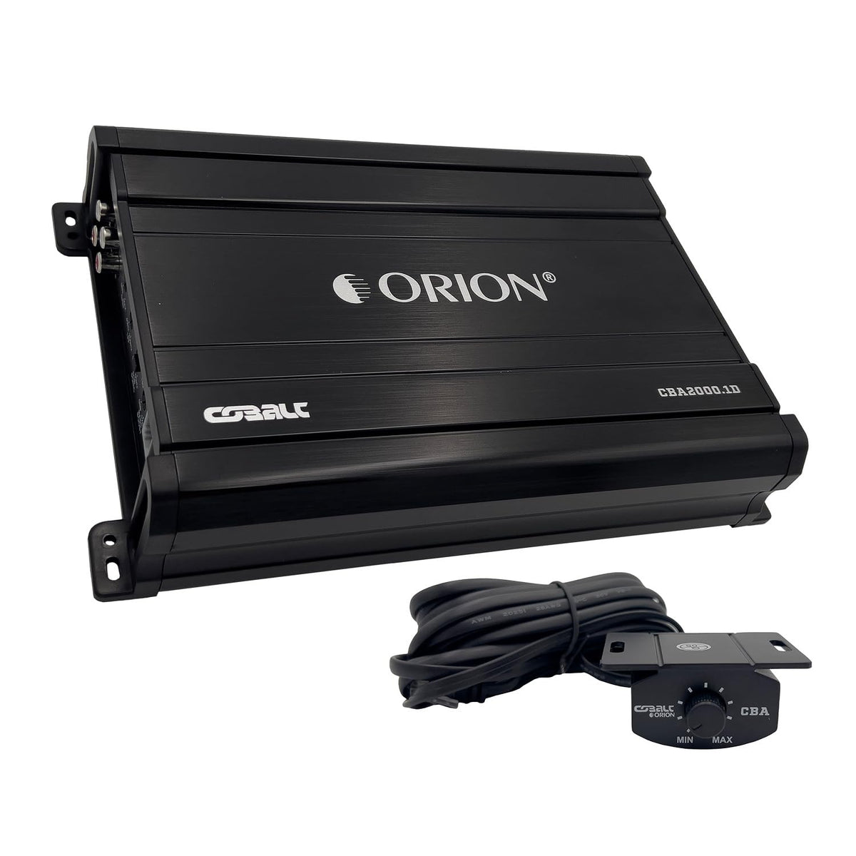Orion Cobalt CBA2000 front view shows compact mono amp ideal for tight dashboard installs