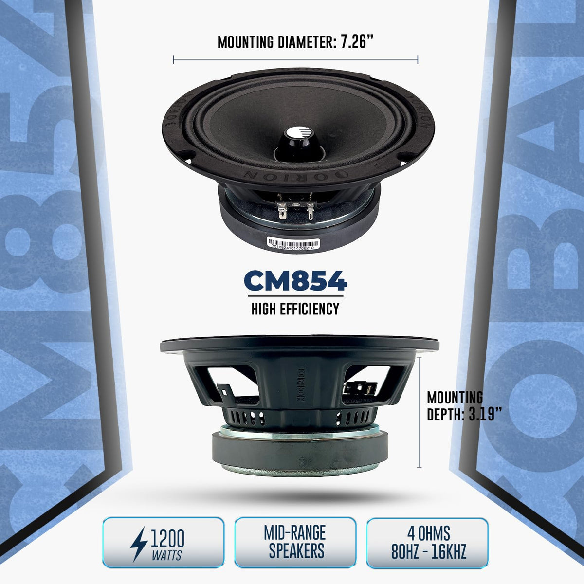ORION Cobalt CM854 1.5 inch voice coil detail supports high temp operation.