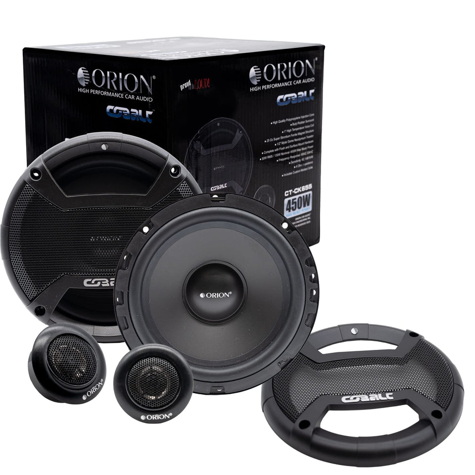ORION Cobalt front view of speaker pair showing grille and mounting for clear sound