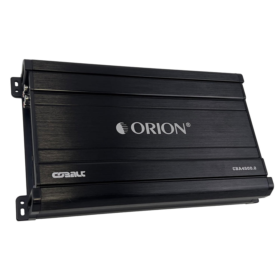 Orion CBA4500.2 front view shows compact, efficient two-channel power for car audio.