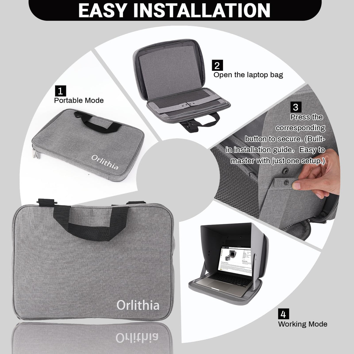 Orlithia next to 14-inch laptop demonstrating compatible fit