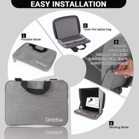Orlithia next to 14-inch laptop demonstrating compatible fit