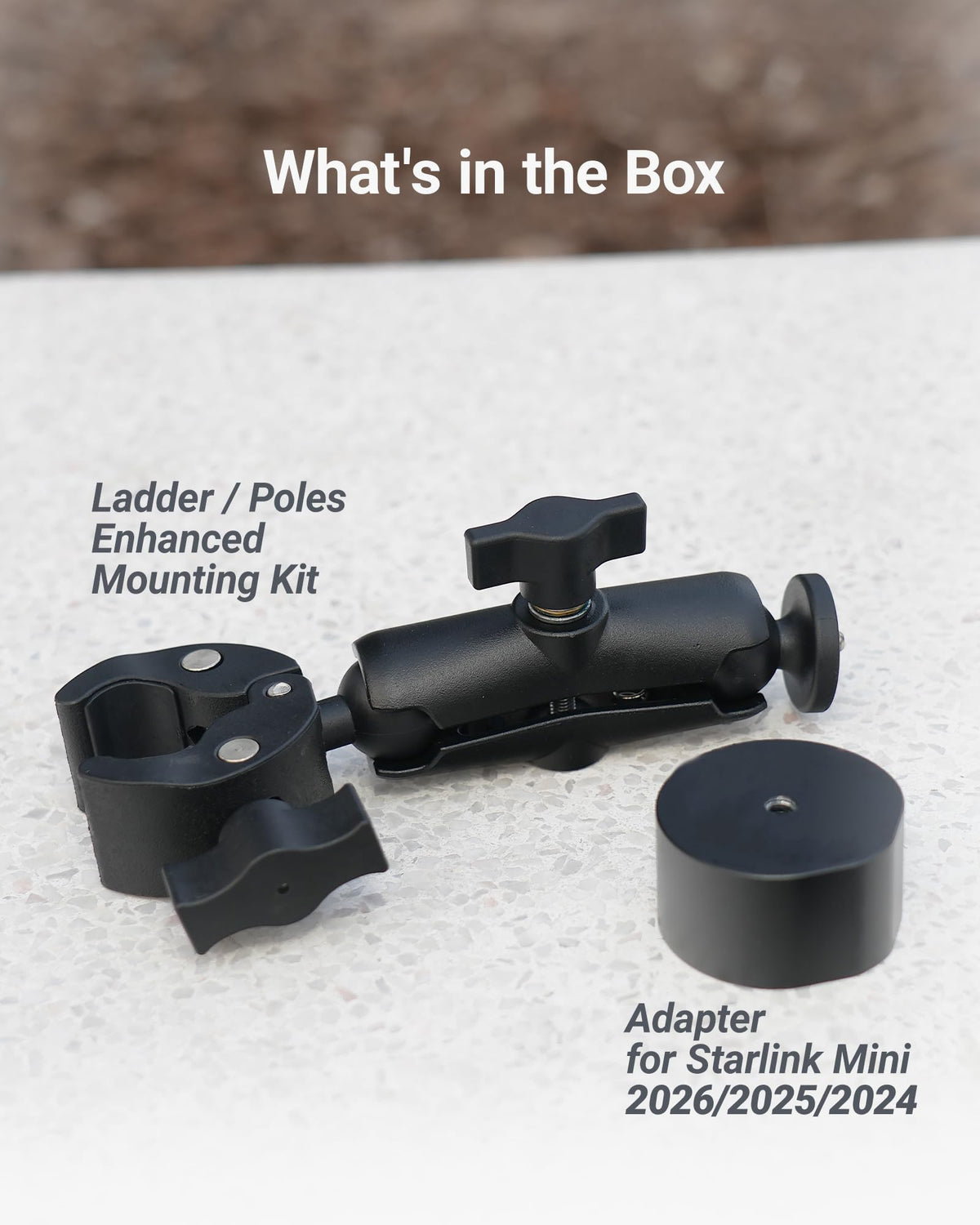 ORLN'K Starlink Mini Mount heavy-duty clamp for high-wind outdoor use.