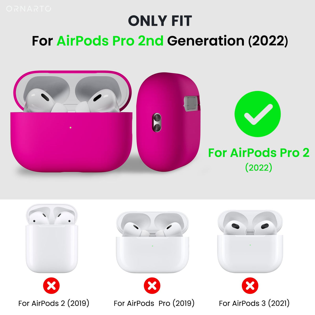 ORNARTO AirPods Pro 2 hybrid silicone case provides snug fit and durability.