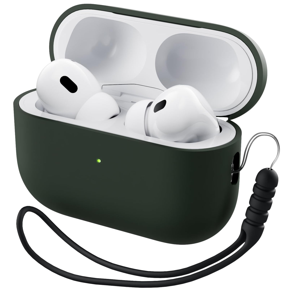 ORNARTO Mystic Green AirPods Pro 2 case with front LED visible for quick status checks.