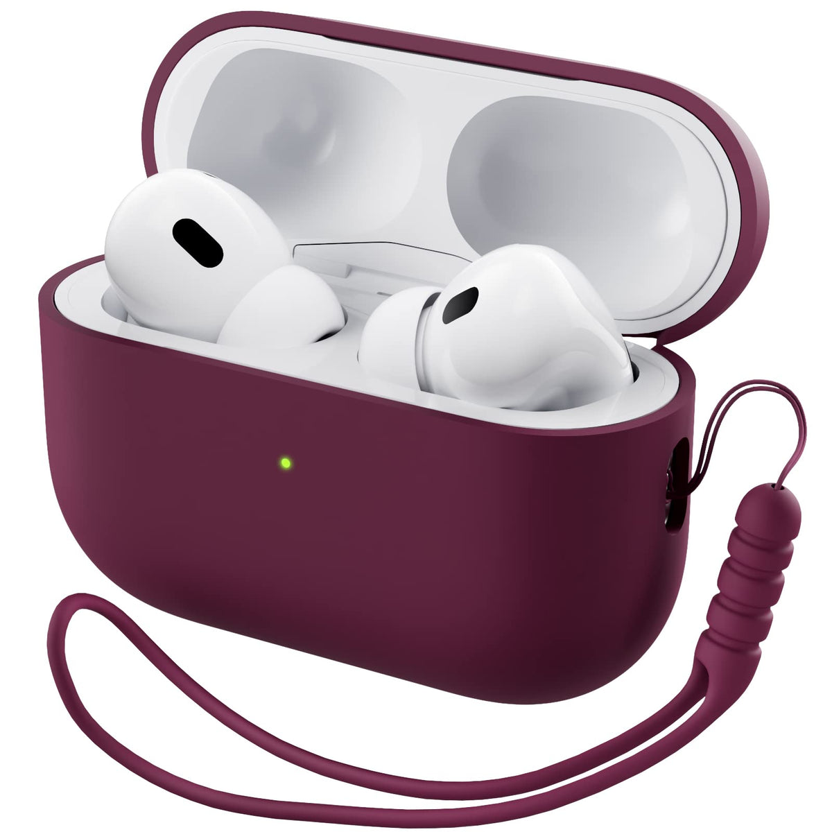 ORNARTO AirPods Pro 2 case wine red, front LED visible for quick status check