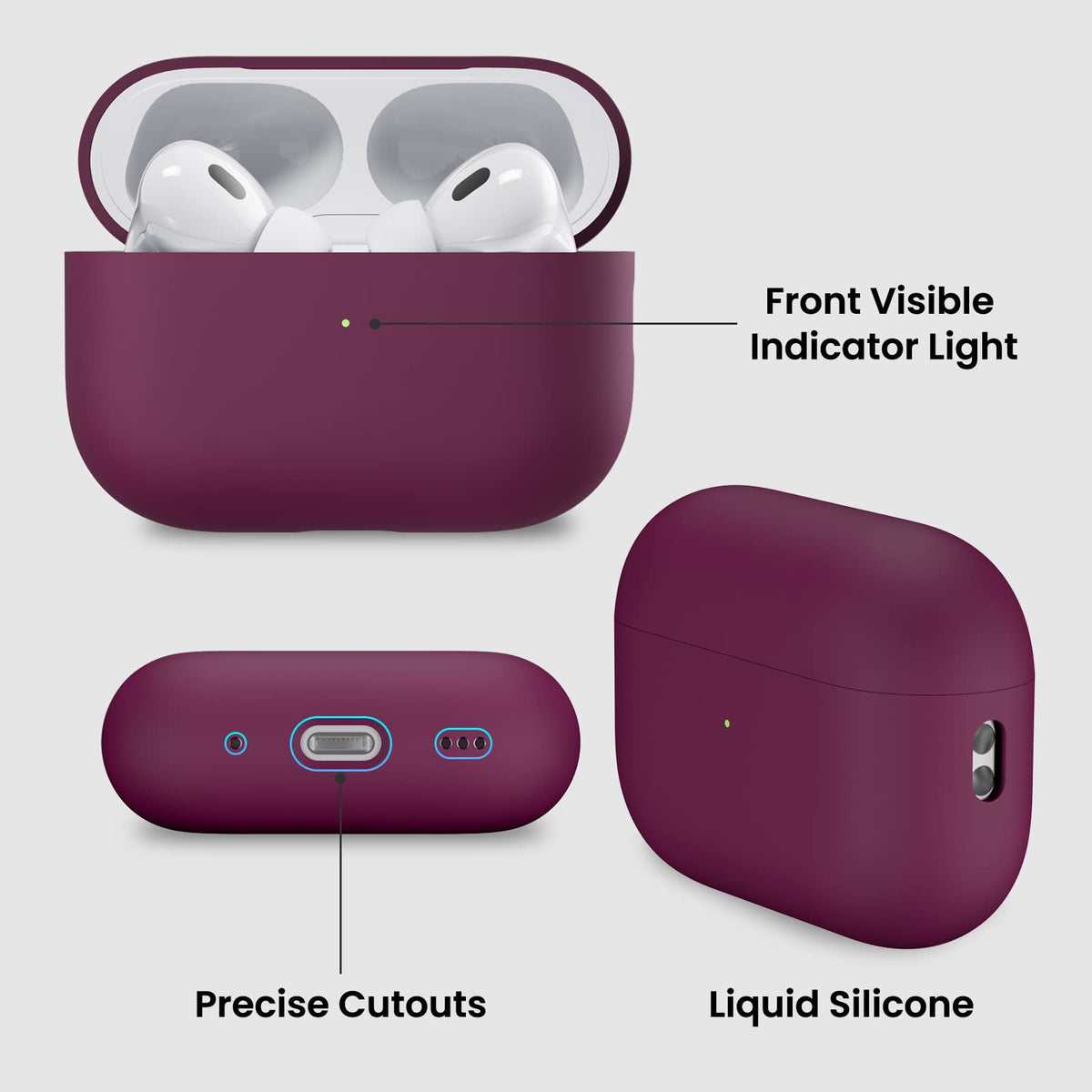 ORNARTO AirPods Pro 2 case wine red detachable lanyard for on-the-go accessibility