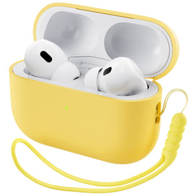 ORNARTO AirPods Pro 2 case yellow front view with protective hybrid silicone for dust protection.