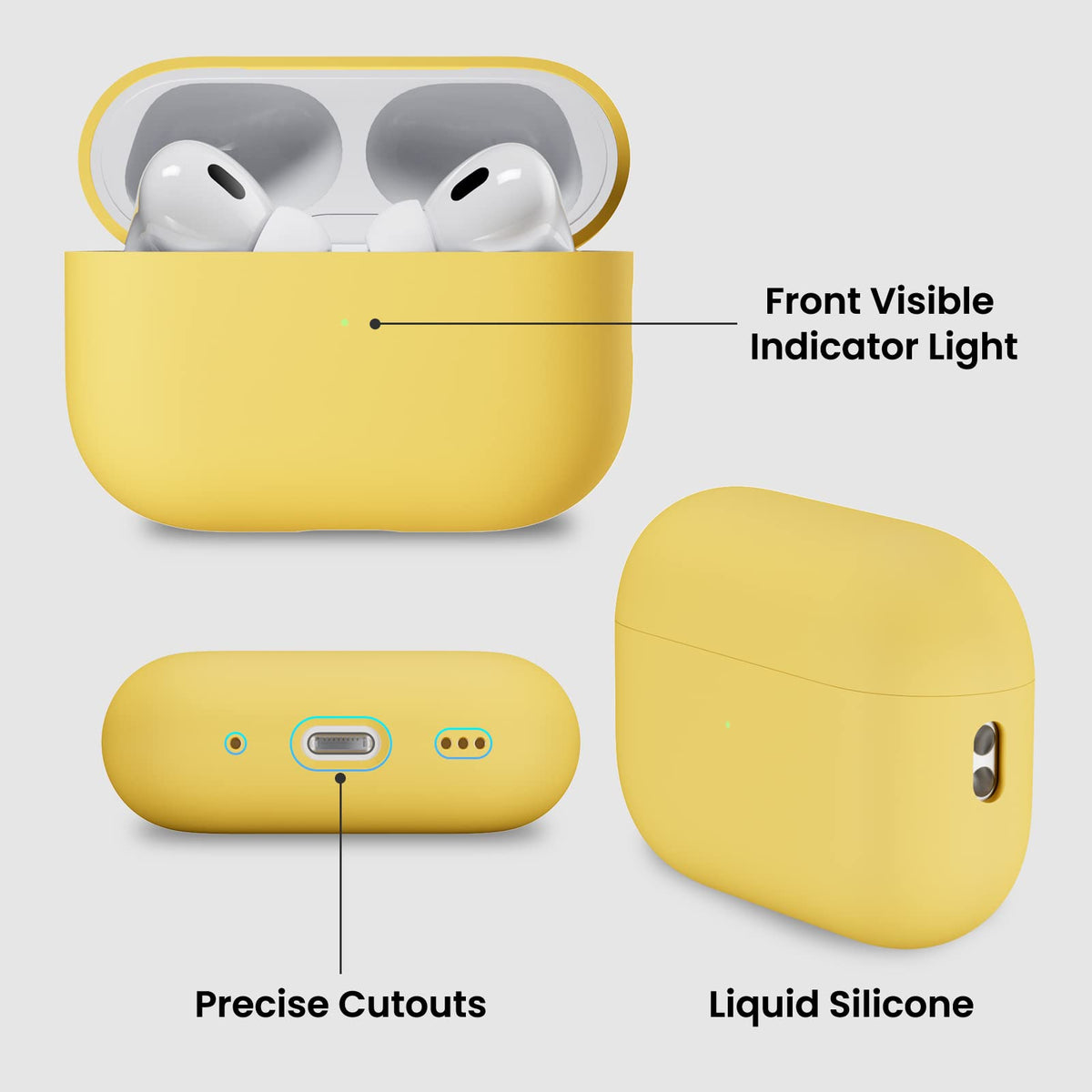 ORNARTO AirPods Pro 2 case yellow top view, easy charging access.