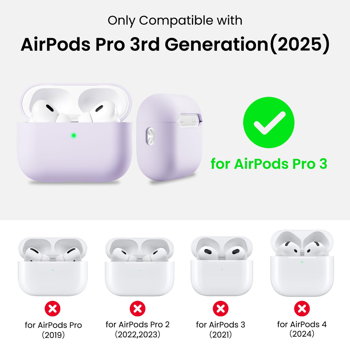 ORNARTO AirPods Pro 3 case pastel lilac side view offers portable protection on the go.