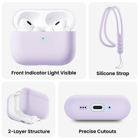 ORNARTO AirPods Pro 3 case pastel lilac texture close-up highlights soft-touch coating.