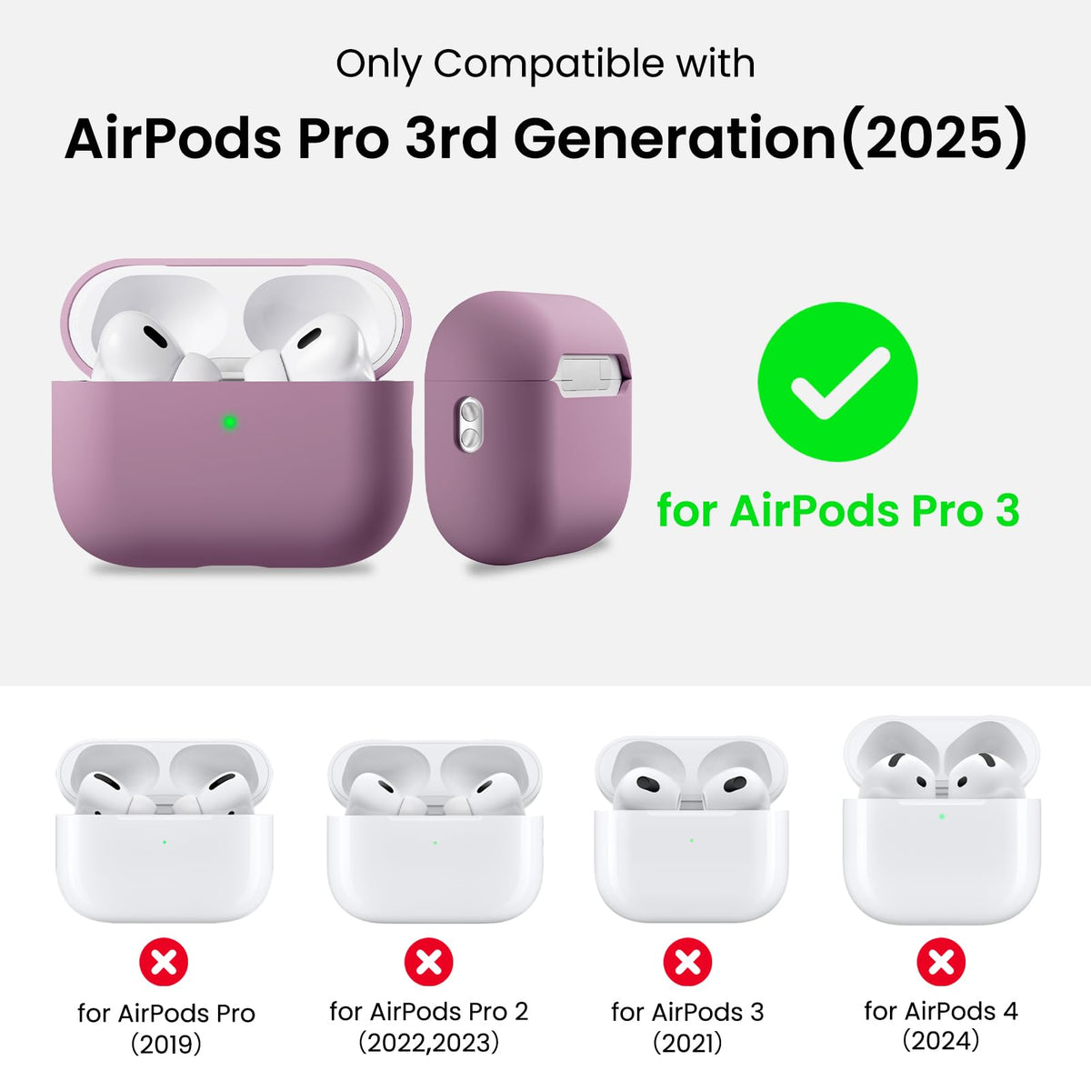 ORNARTO AirPods Pro 3 case side view, charging compatibility without removing.