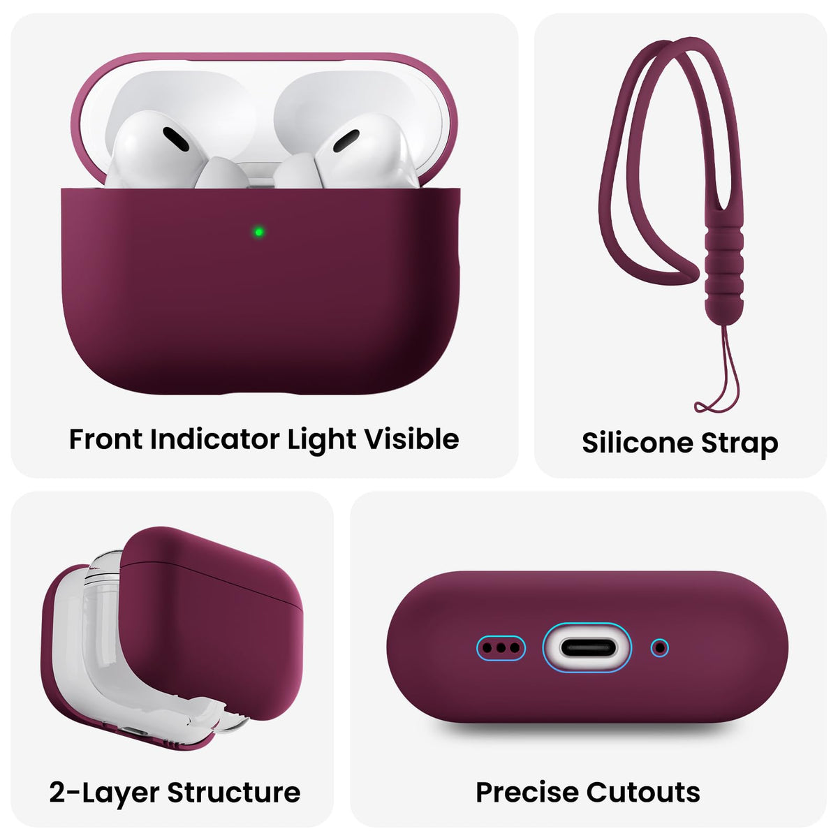 ORNARTO AirPods Pro 3 case wine red easy install and secure top attachment