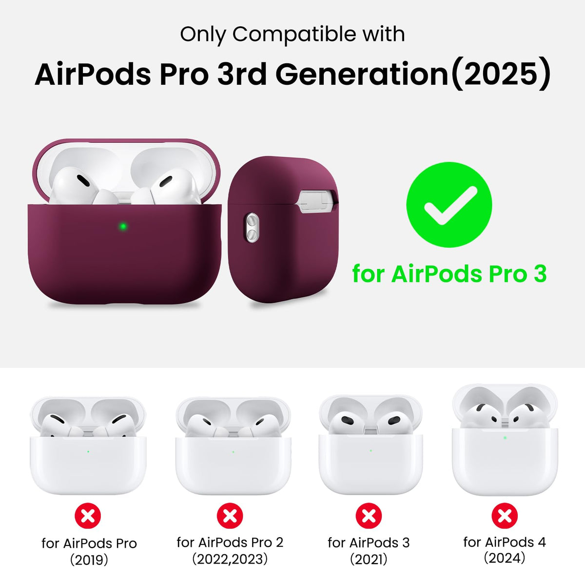 ORNARTO AirPods Pro 3 case wine red soft touch coating enhances grip