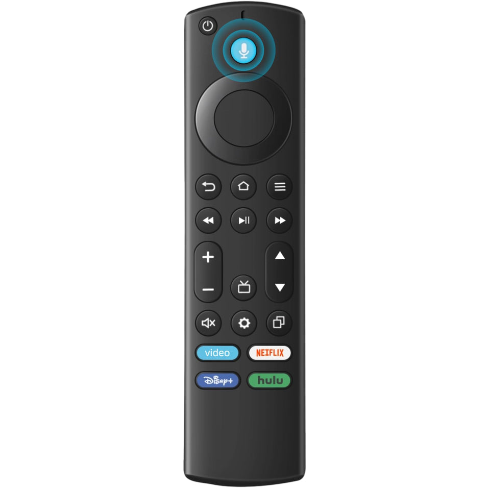 ORQRQO replacement remote for Fire Stick, front view, enables quick voice search and easy pairing