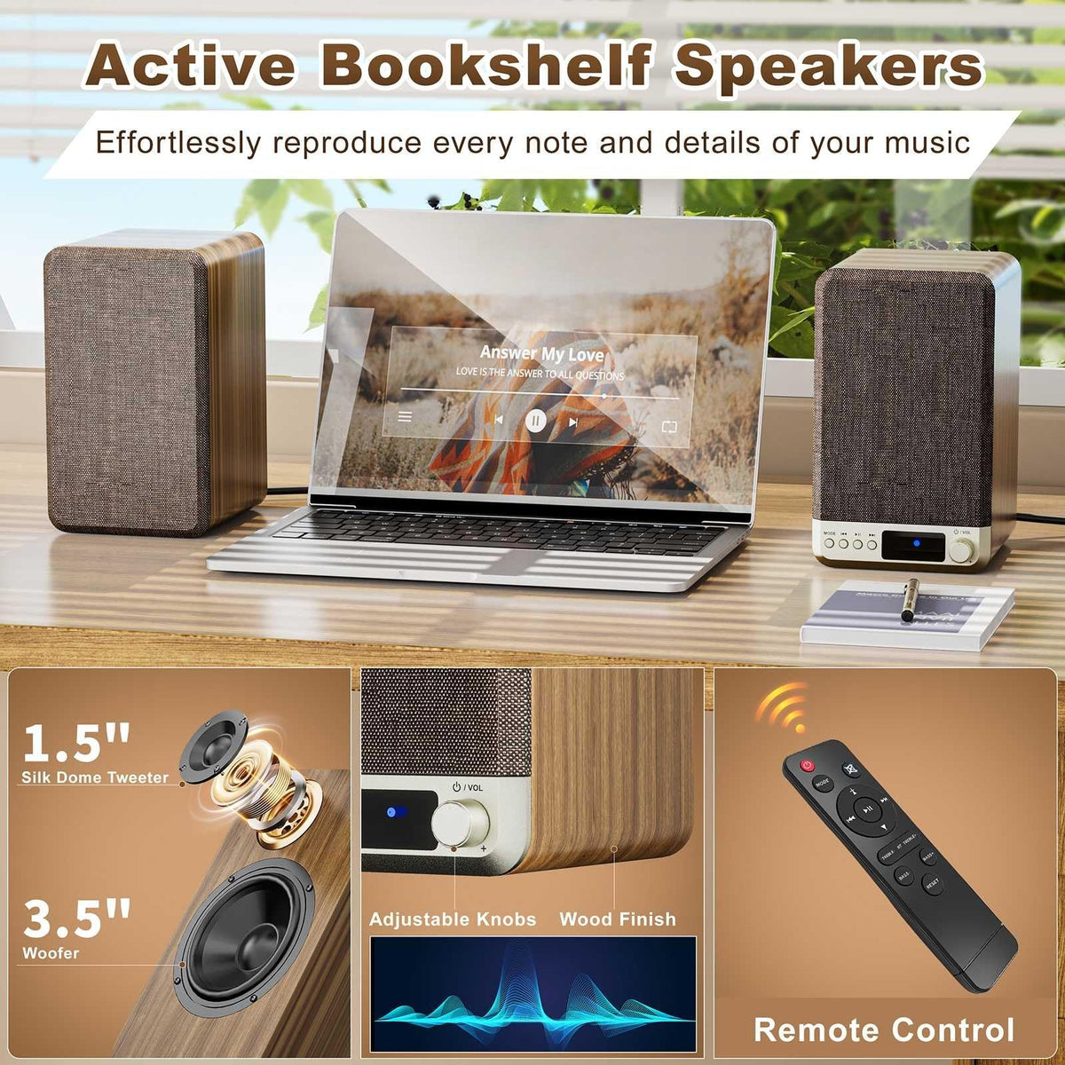 Orroplus Active Bookshelf Speakers back connectors illustrate versatile inputs for turntables and PCs