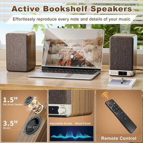 Orroplus Active Bookshelf Speakers back connectors illustrate versatile inputs for turntables and PCs