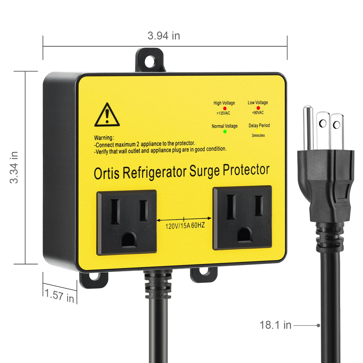 Ortis dual outlets with two plugs inserted protecting two home appliances