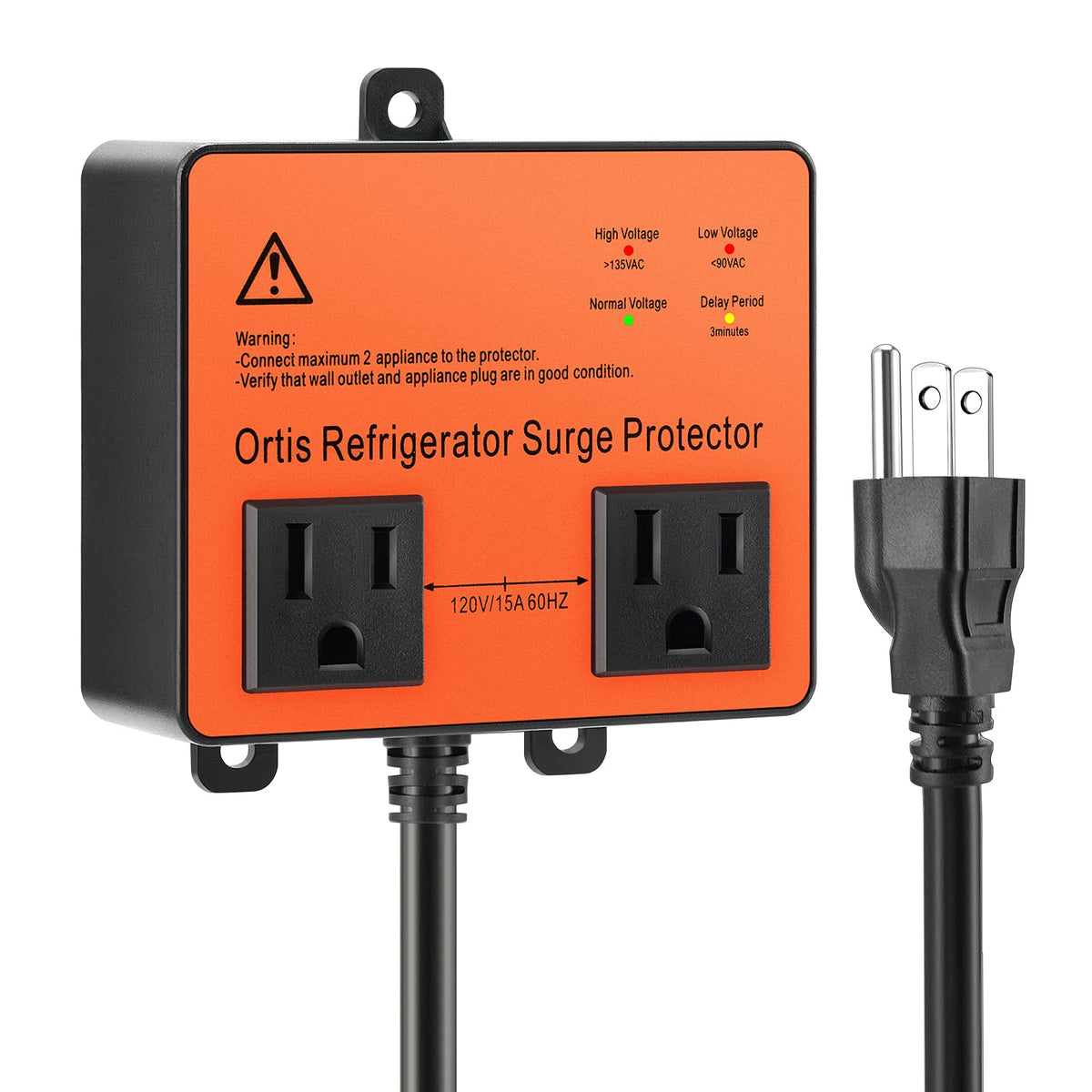 Ortis front view showing protector and label, protects appliances reliably