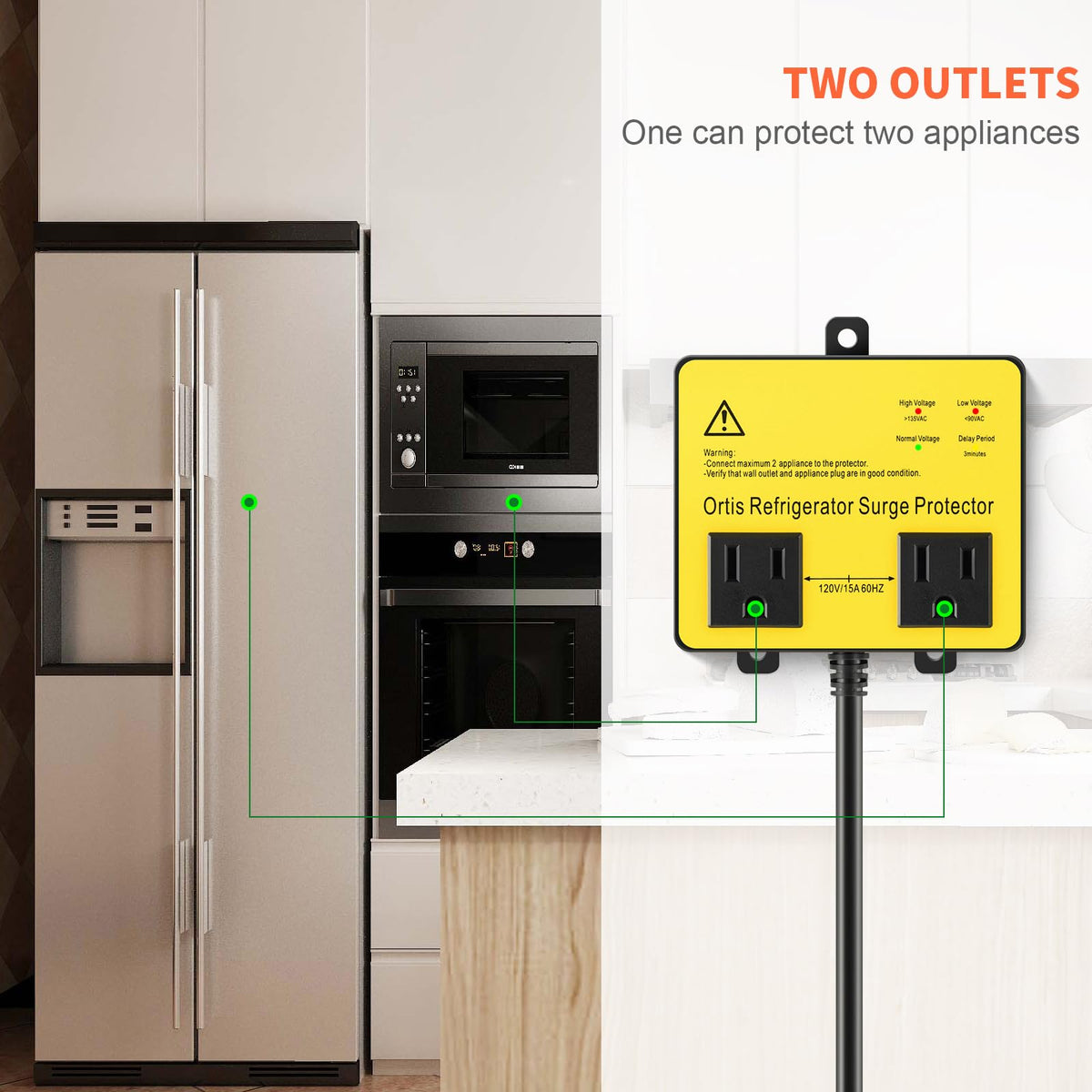 Ortis five-foot power cord and grounded plug for flexible placement