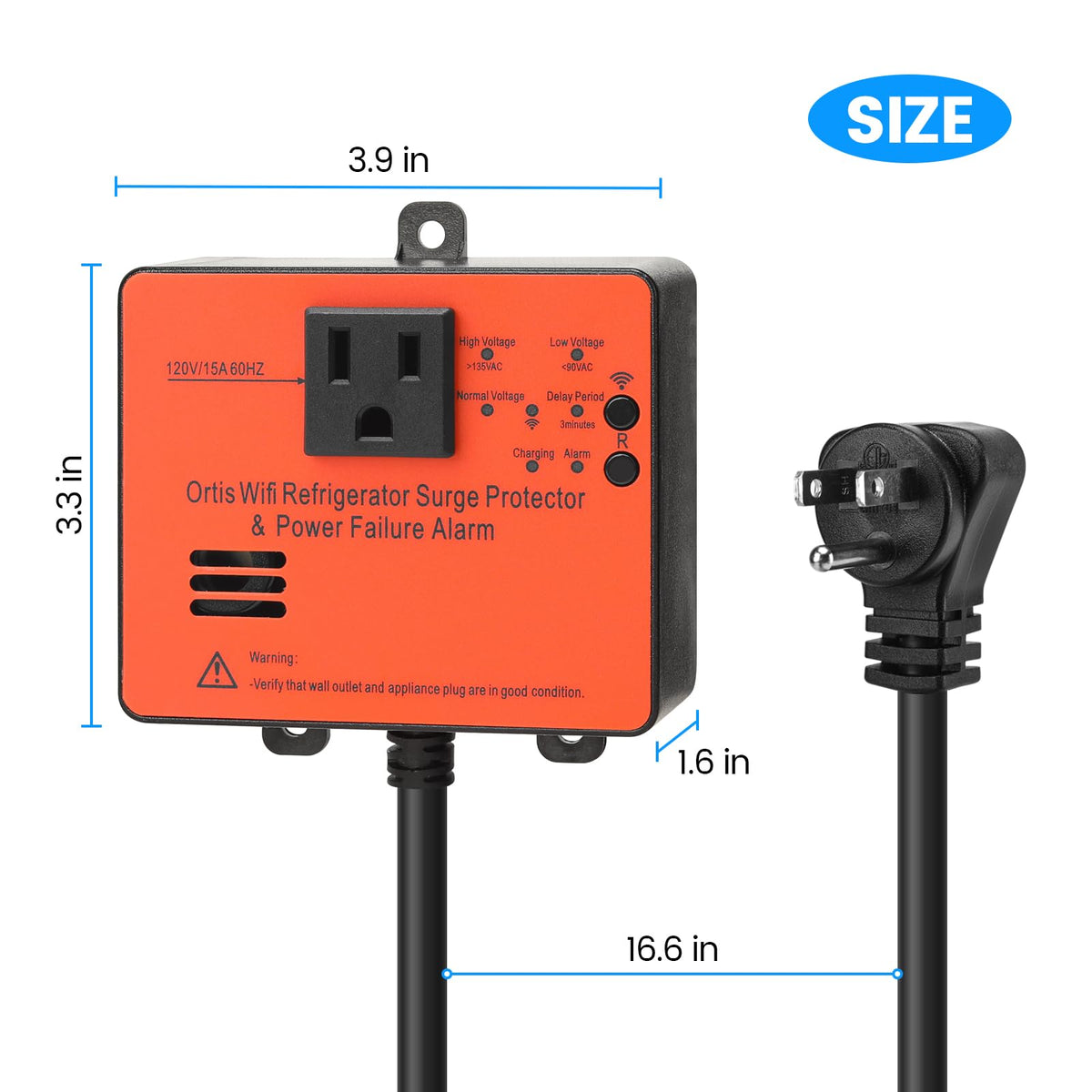 Ortis size comparison with hand, compact design fits behind appliances