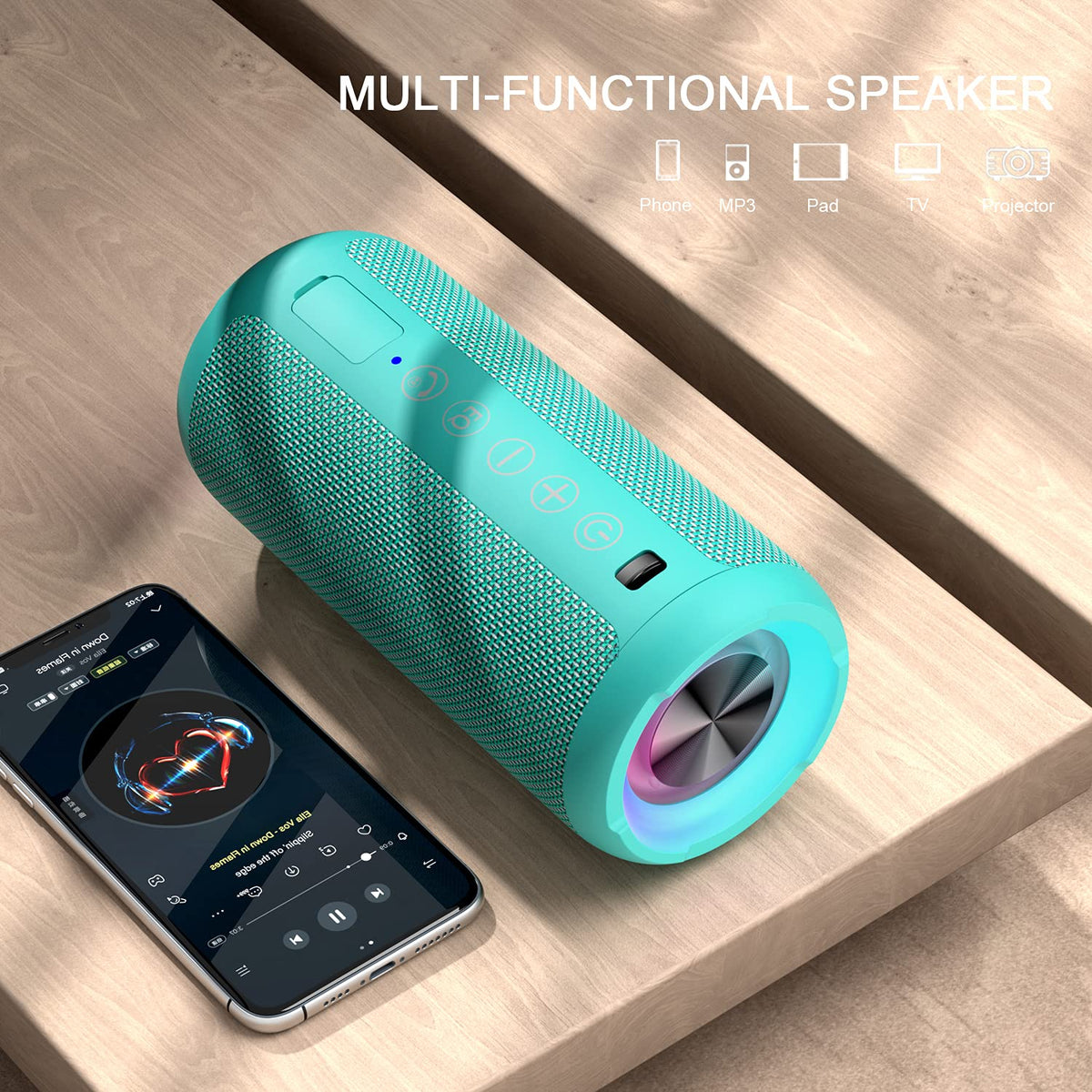 Two Ortizan speakers paired for wider stereo sound and fuller volume