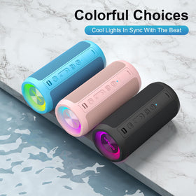 Ortizan speaker with USB-C, AUX cable and carabiner illustrating included accessories