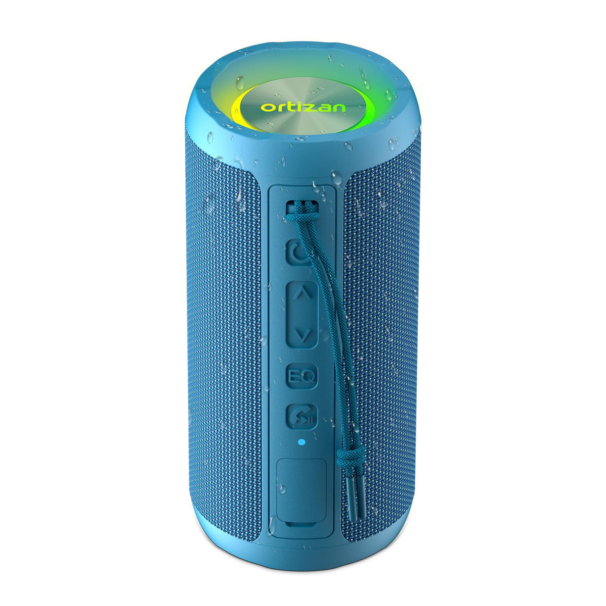 Ortizan speaker front view showing controls and bold branding benefit sound clarity