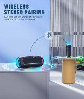 Ortizan X30 wireless stereo pairing for dual speakers in larger spaces