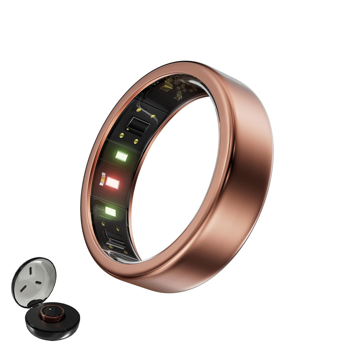 Orvyna ring front view in rose gold showing sleek titanium design and stylish wearable benefit