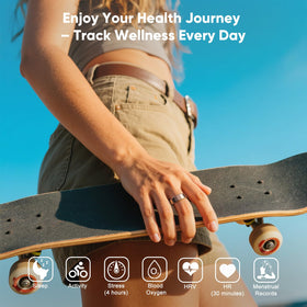 Orvyna ring worn on hand lifestyle image showing discreet tracker for everyday wear