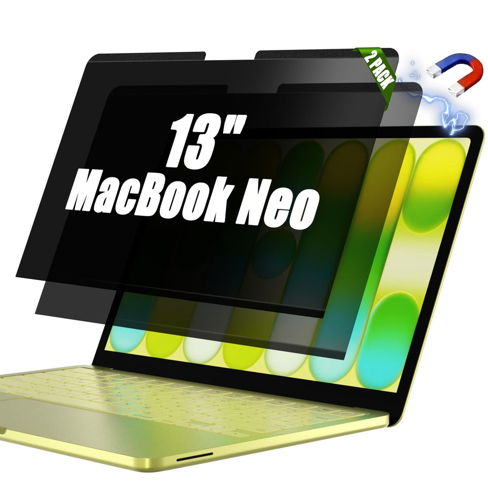 Orzero magnetic privacy screen for MacBook Neo 13 front view showing privacy on the go