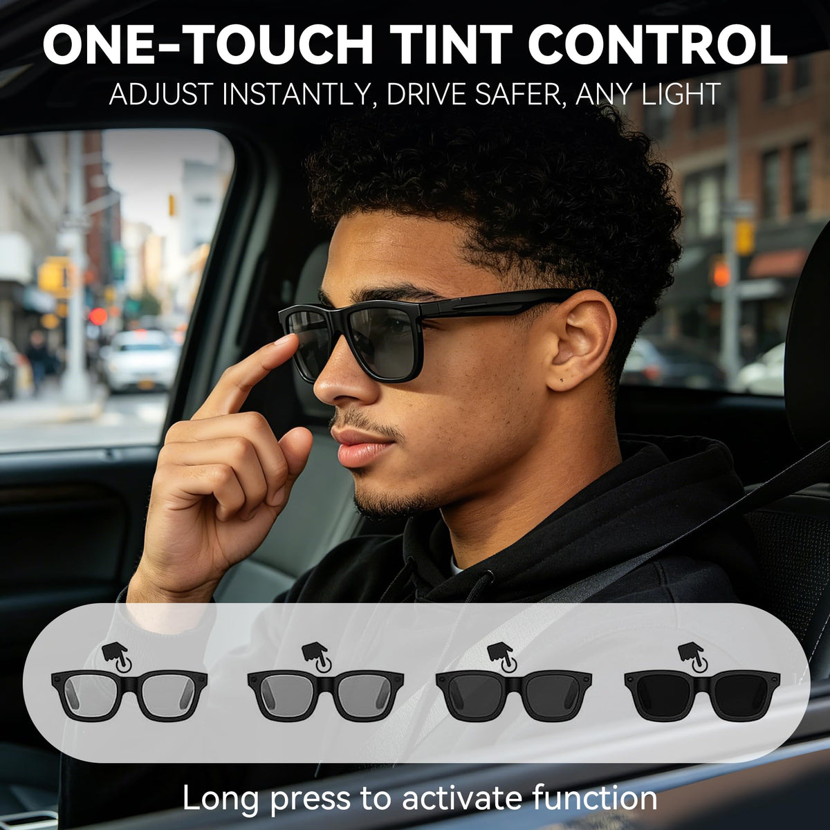 Osawalla electrochromic lenses dim in 0.5 seconds for instant glare relief.
