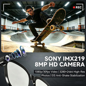 Osawalla smart glasses capturing 1080p video with anti-shake for stability.