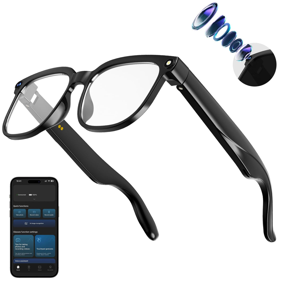 Osawalla AI smart glasses with 8MP camera for crisp photos on the go.