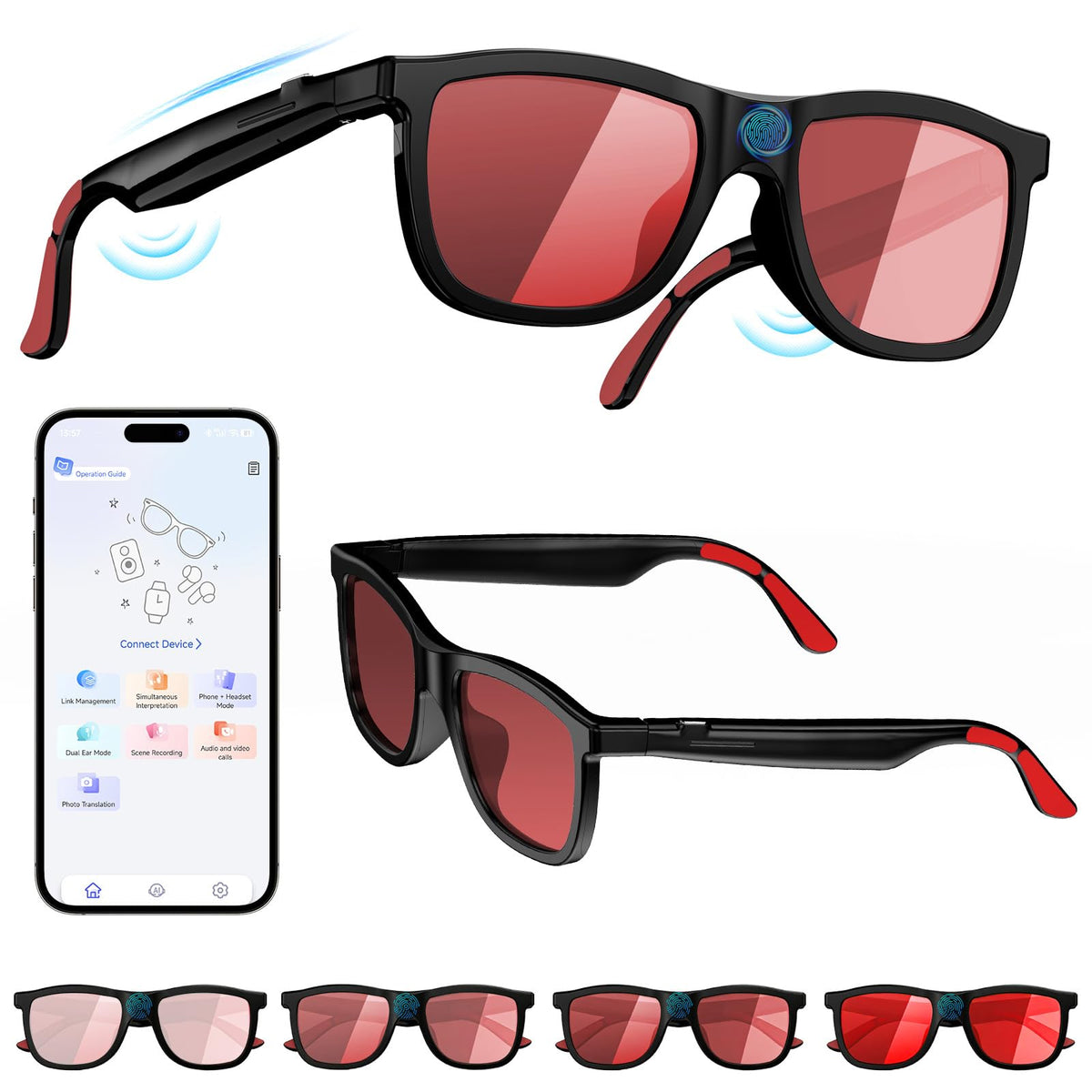 Osawalla Smart Glasses with tint control for on-the-go brightness adjustment.