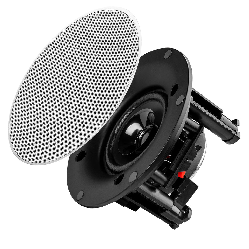OSD Audio ACE400 front view showing slim trim and grille, blends with ceiling