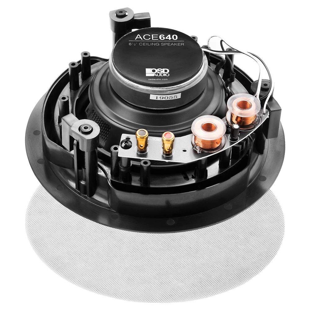 OSD Audio ACE640 magnetic grille close-up demonstrates flush integration in modern interiors