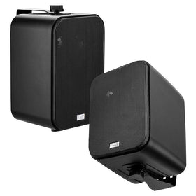 OSD Audio AP450 outdoor patio speaker pair on a deck, weather resistant and ready for outdoor listening.