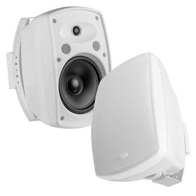 OSD Audio AP850 outdoor speaker pair in white for versatile backyard sound amplification.