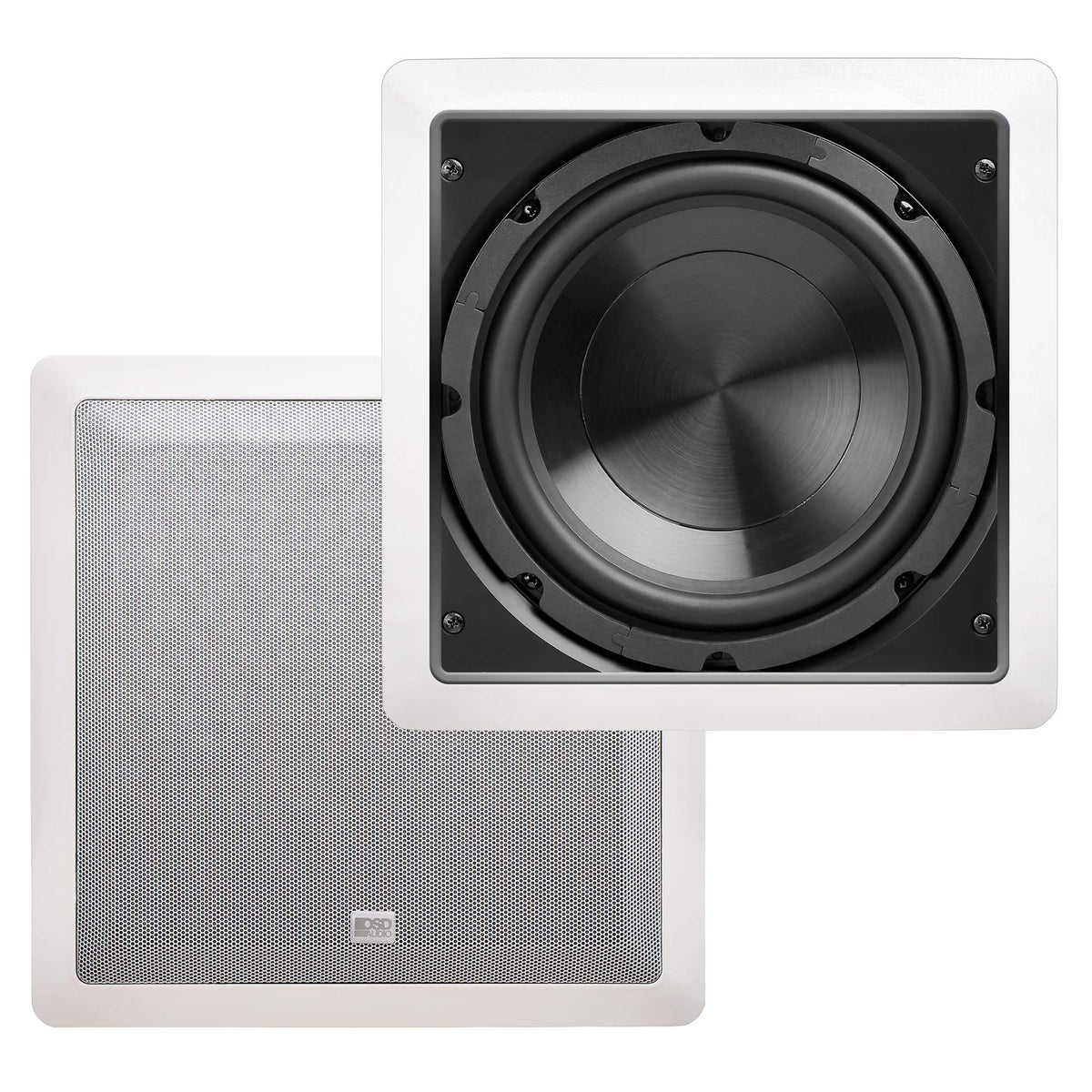 OSD Audio front grille view showing paintable flush mount and discreet looks benefit
