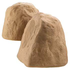OSD Audio garden patio rock speaker setup showing discreet landscaping integration