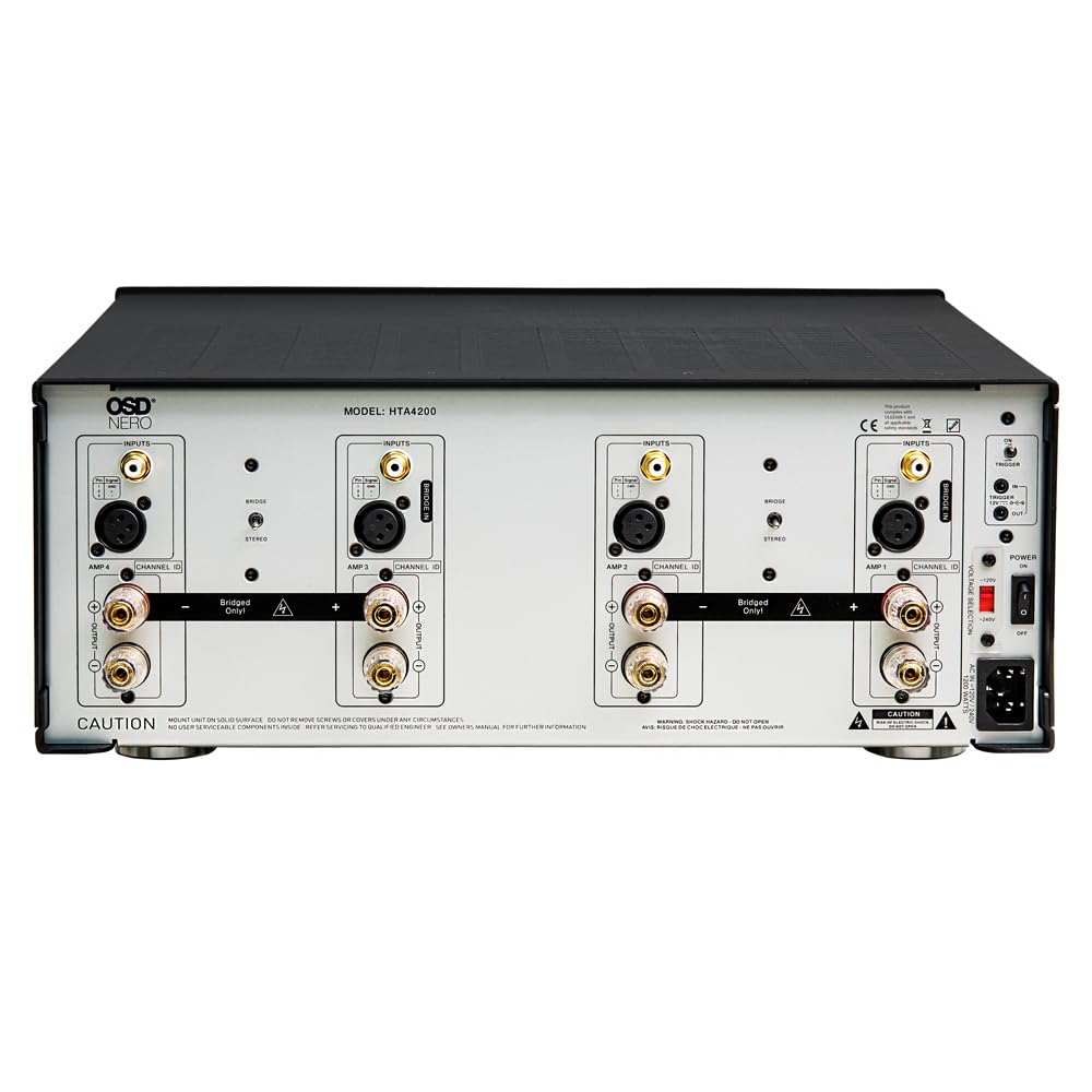 OSD Audio Nero HTA4200 rear ports show balanced XLR and RCA inputs for versatile connections.