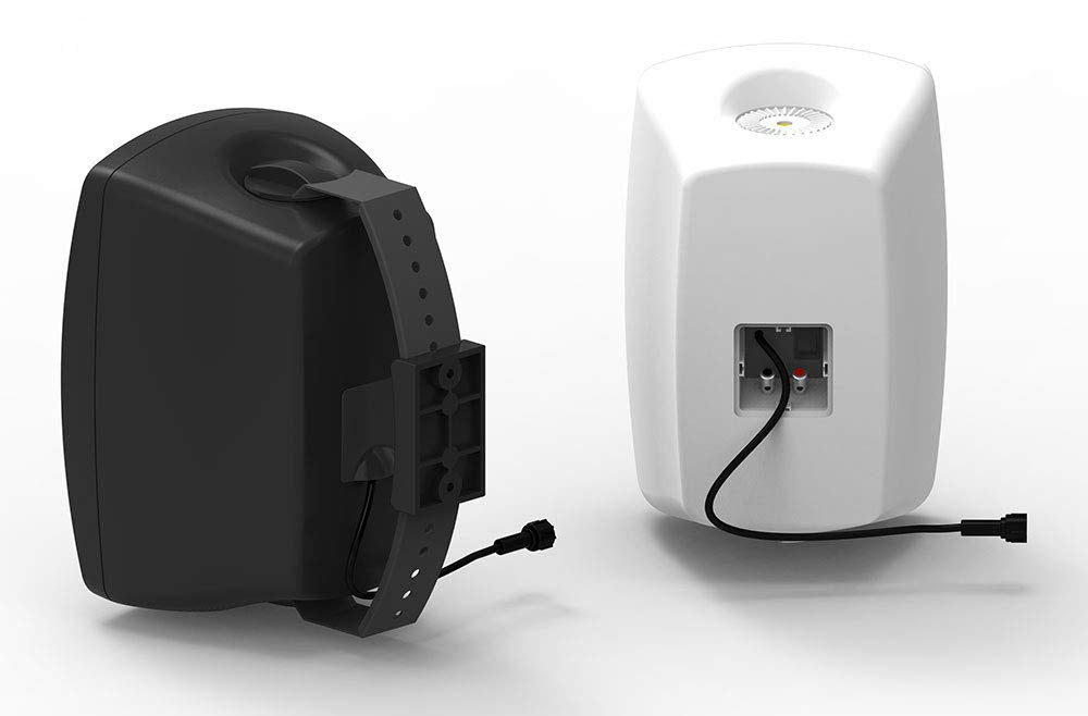 OSD Audio outdoor speaker with Bluetooth setup for wireless playback.