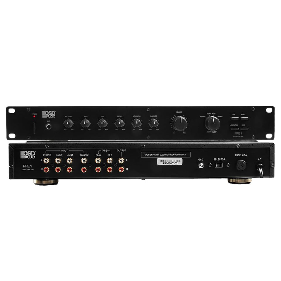 OSD Audio Pre-1 front panel controls enable quick source and mute adjustments.