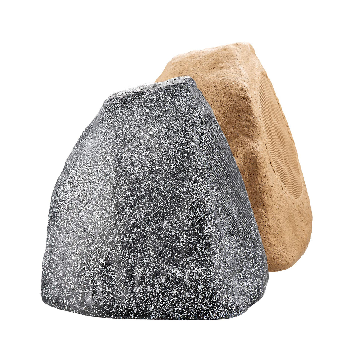 OSD Audio RX805 front-view rock speaker blending with landscape while emitting outdoor sound