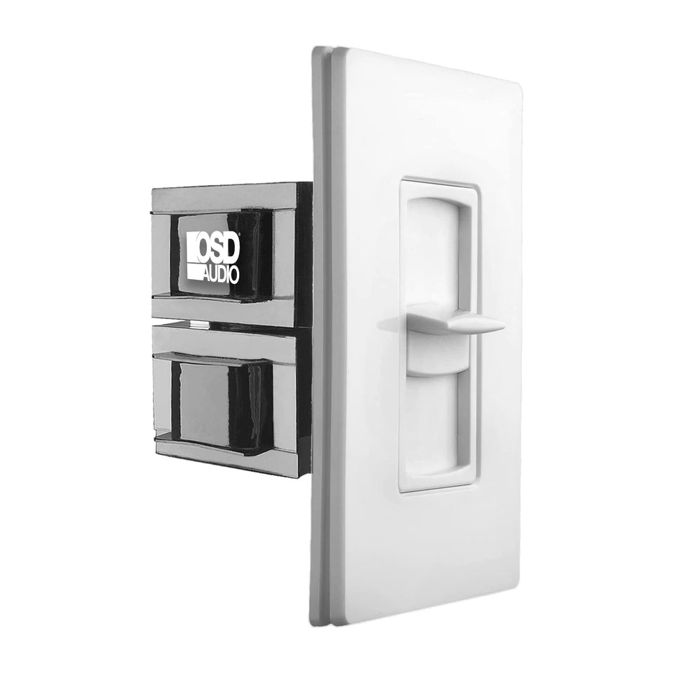 OSD Audio SLS100 front faceplate showing sleek white finish and clean look for discreet control