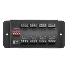 OSD Audio SPW-8 front panel showing labeled zone outputs for neat wiring