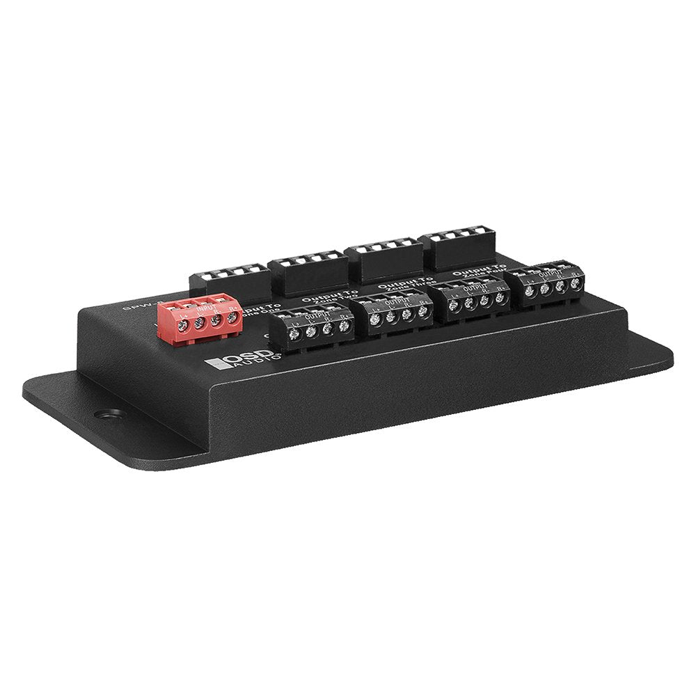 OSD Audio SPW-8 mounted inside AV rack illustrating integrated system organization